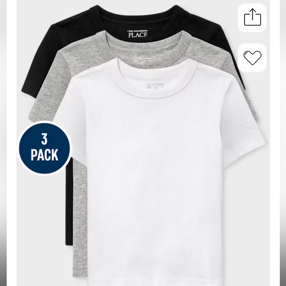 SIX SHIRTS - The Children's Place Kids' T-Shirt 3-Pack - Black, Gray, White
